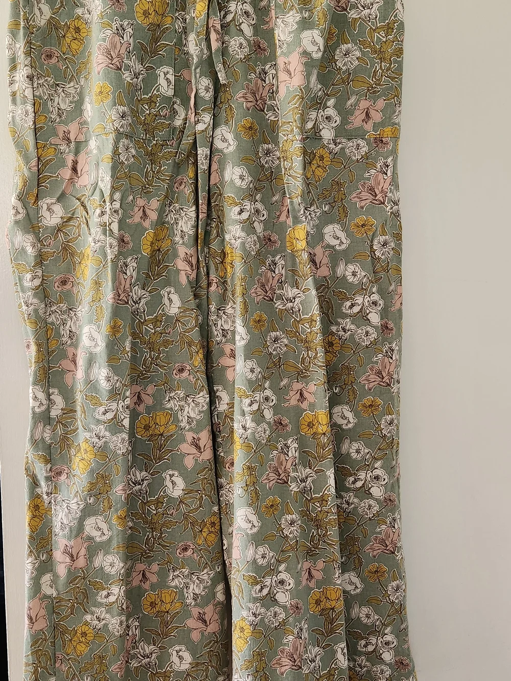 Cynthia Rowley Sage Green Floral Wide-Leg Pants with Yellow & Blush Accents - Picture 5 of 5
